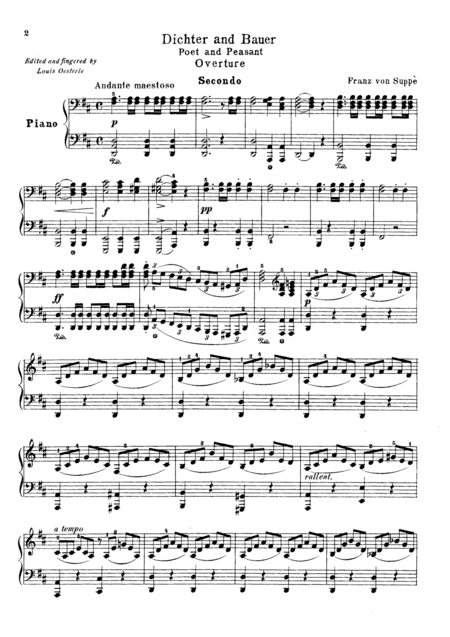 Suppe Poet and Peasant Overture, for piano duet(1 piano, 4 hands), PS821 (arr. L. Oesterle)