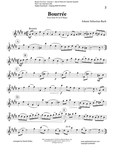 Bourree from Suite #3 in D Major (Clarinet Quartet) (arr. Last Resort Music Publishing)