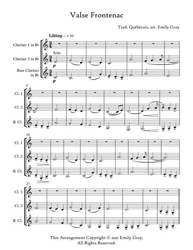 Valse Frontenac (Clarinet Trio) (arr. Emily Gray)