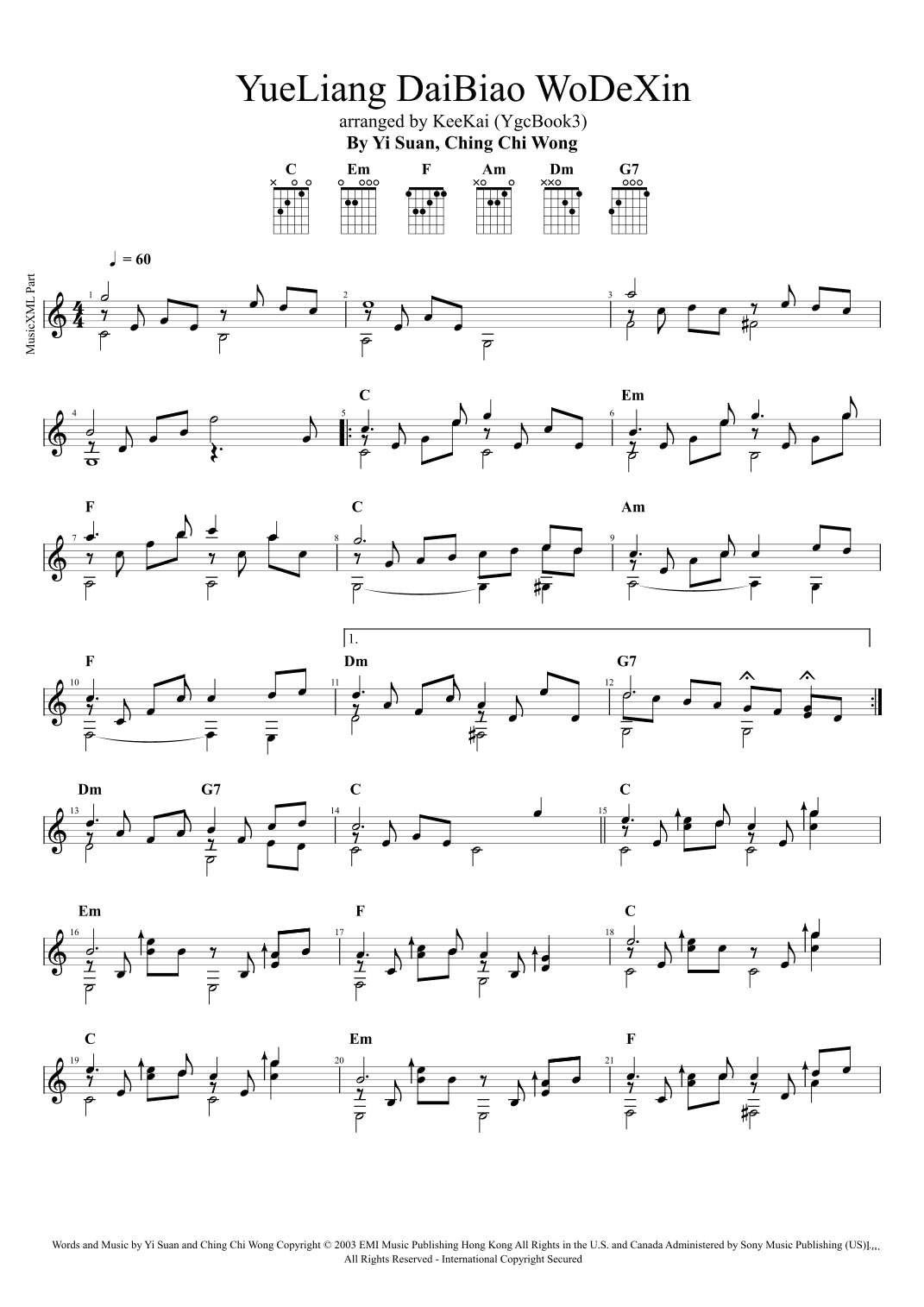 Yue Liang Dai Biao Wo De Xin (arr. Kee Kai)