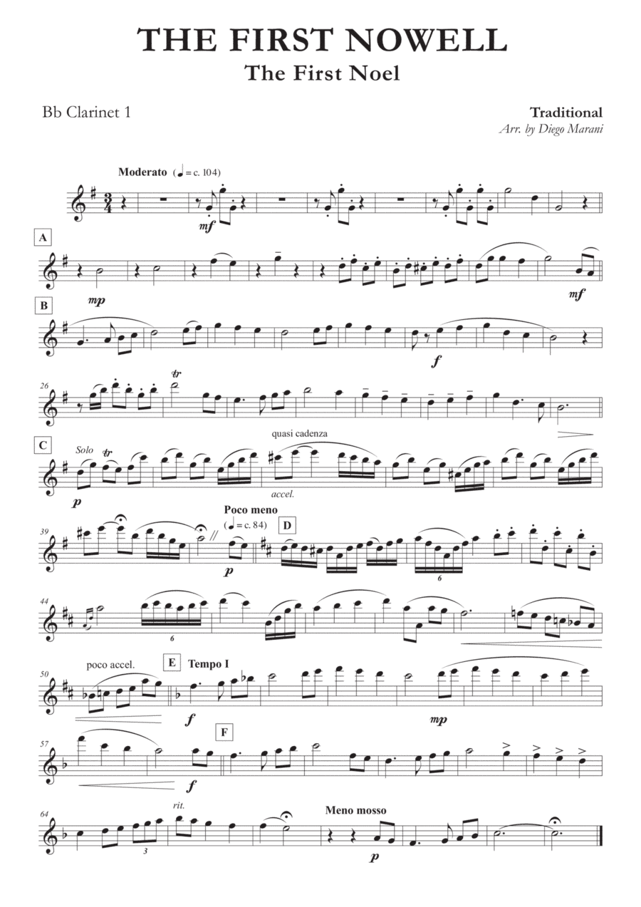 The First Noel for Clarinet Quartet (arr. Diego Marani)