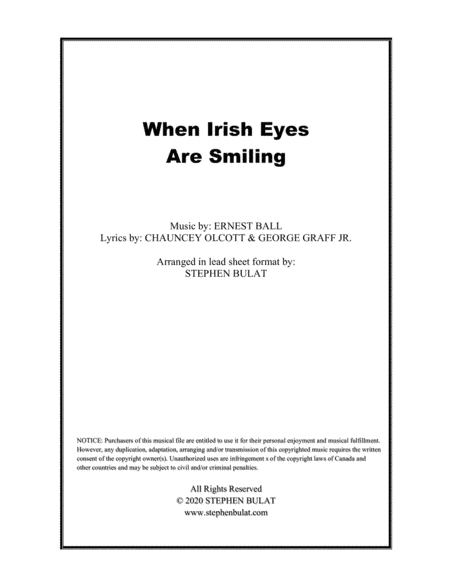 When Irish Eyes Are Smiling - Lead sheet (key of E) (arr. Stephen Bulat)