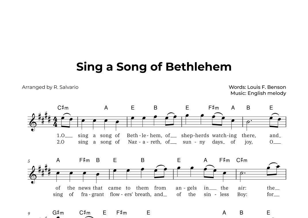 Sing a Song of Bethlehem (Key of C-Sharp Minor) (arr. R. Salvario)
