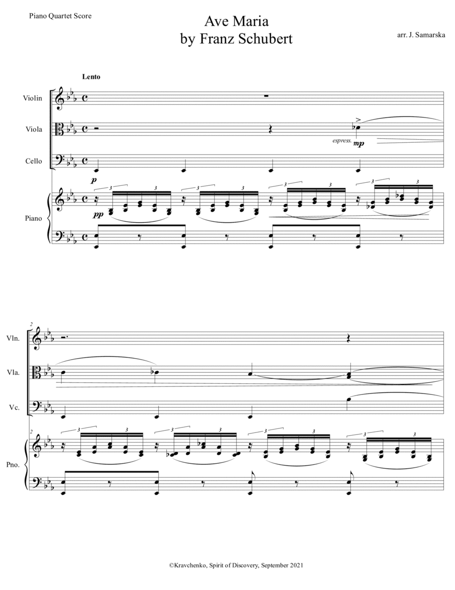 Franz Schubert - Ave Maria arr. for piano quartet (arr. Julia Samarska)