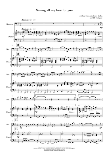 Saving All My Love For You (arr. Kevin P Holdgate)