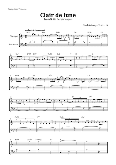 Clair de Lune by Debussy for Trumpet and Trombone (arr. Langanho)