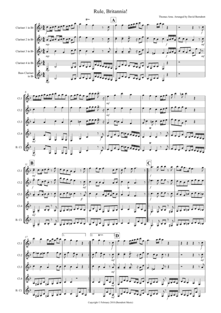 Rule, Britannia for Clarinet Quintet (arr. D.Burndrett)