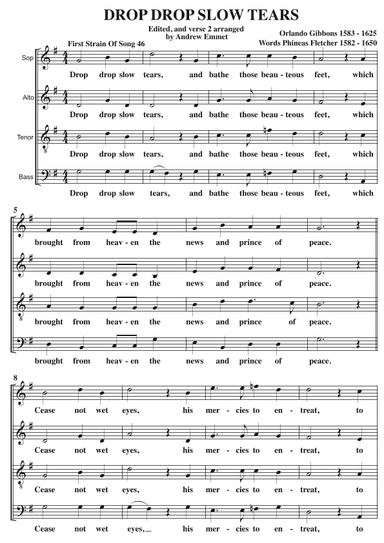 Drop Drop Slow Tears A Cappella SATB (arr. Andrew Emmet)