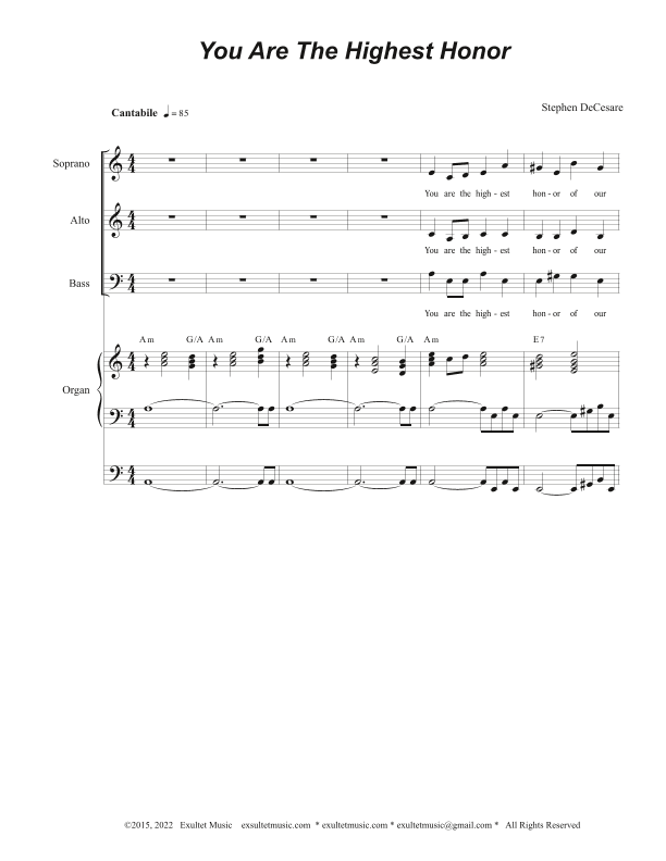 You Are The Highest Honor (Vocal Trio - (SAB)