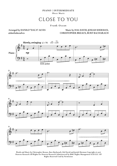 Close To You (arr. Danilo "Daca" Alves)