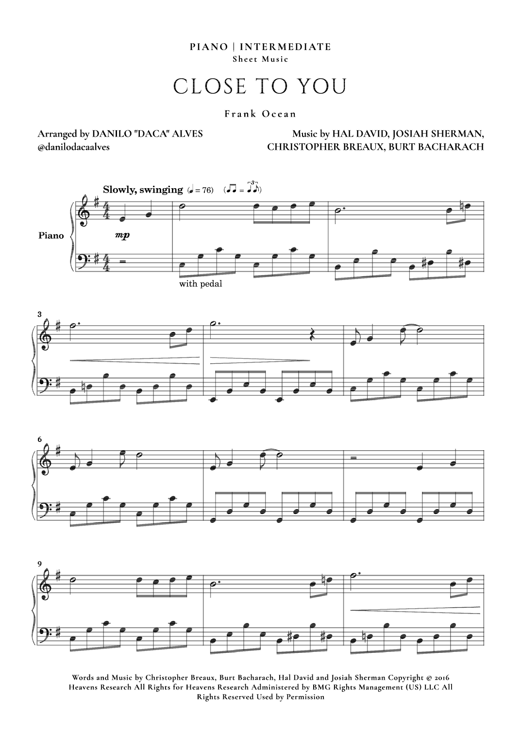 Close To You (arr. Danilo "Daca" Alves)