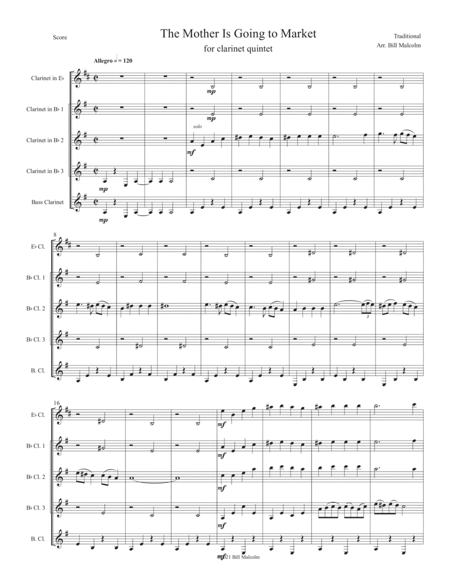 The Mother Is Going to Market for clarinet quintet (arr. Bil Malcolm)