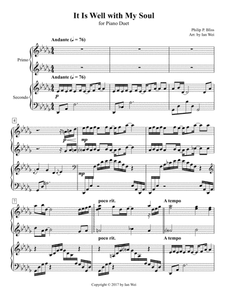 It Is Well with My Soul for Piano Duet (arr. Ian Wei)