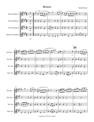 Handel's Bouree for Saxophone Quartet (arr. Scott Meister)