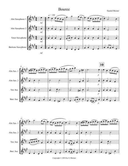 Handel's Bouree for Saxophone Quartet (arr. Scott Meister)