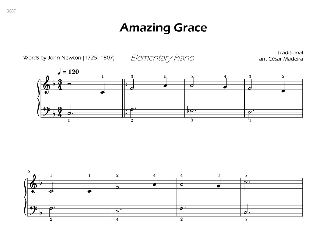 Amazing Grace - Elementary Piano (Full Score) (arr. César Madeira)
