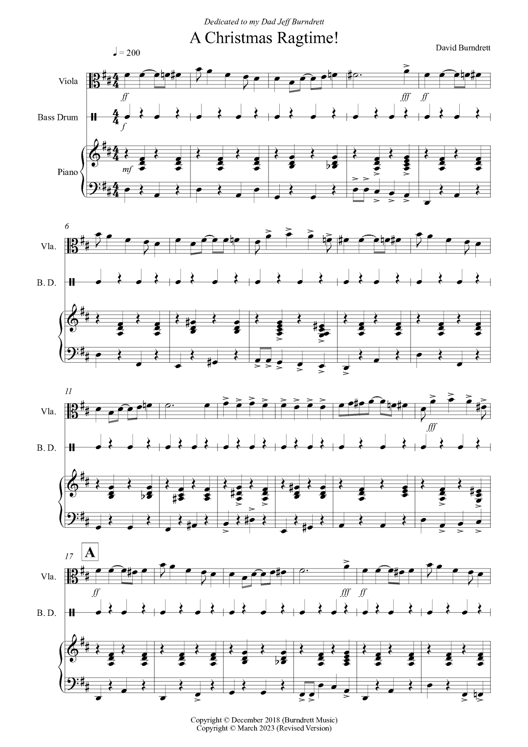 A Christmas Ragtime! for Viola and Piano