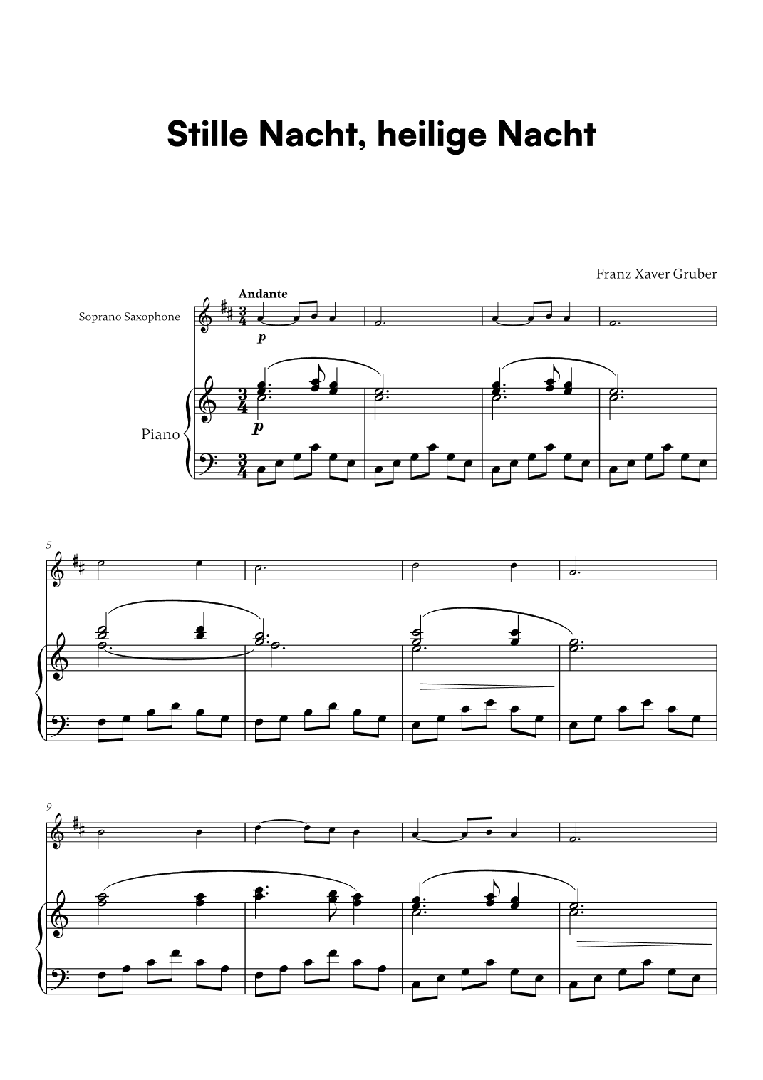 Franz Xaver Gruber - Stille Nacht, heilige Nacht (for Soprano Saxophone and Piano) (arr. Cadenza Editions)