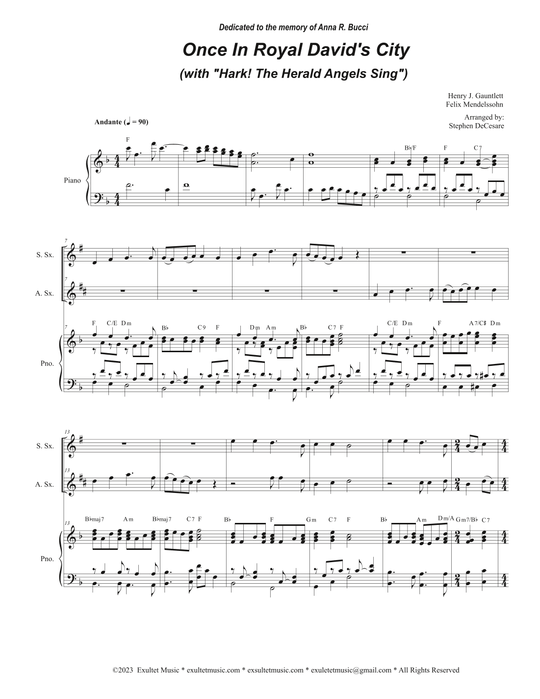 Once In Royal David's City (with "Hark! The Herald Angels Sing") (Duet for Soprano & Alto Saxophone) (arr. Stephen DeCesare)