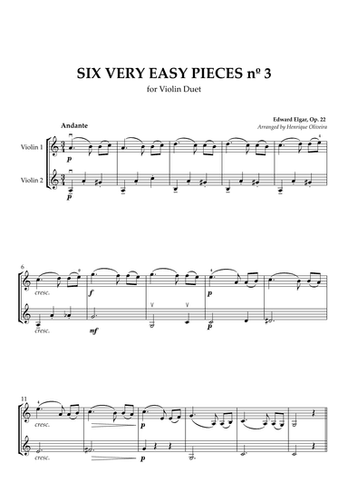 Six Very Easy Pieces nº 3 (Andante) - Violin Duet (arr. Henrique Oliveira)