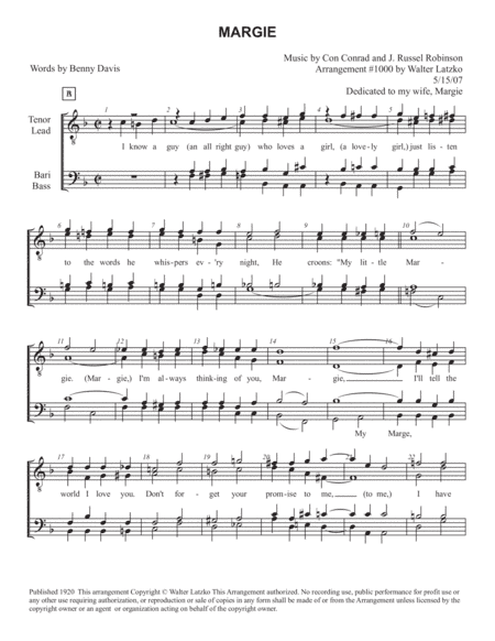 MARGIE (arr. Walter Latzko)