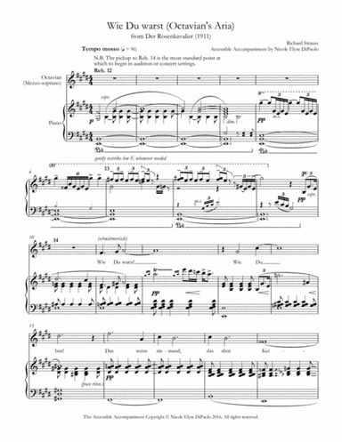 Wie Du warst (Octavian's Aria) from Der Rosenkavalier - Accessible Accompaniments Edition (arr. Nicole Elyse DiPaolo)