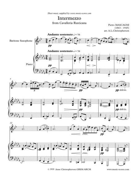 Intermezzo from Cavalleria Rusticana - Baritone Saxophone and Piano (arr. Anne L Christopherson GRSM ARCM)