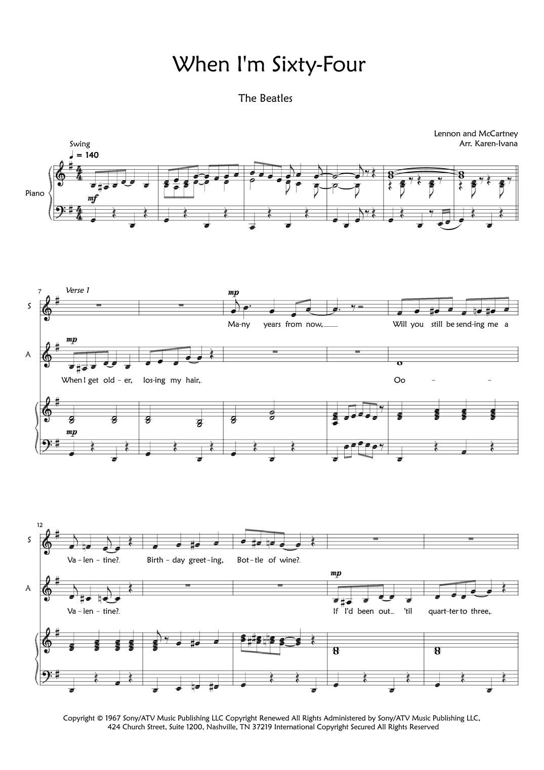 When I'm Sixty-four (arr. Karen Ivana)