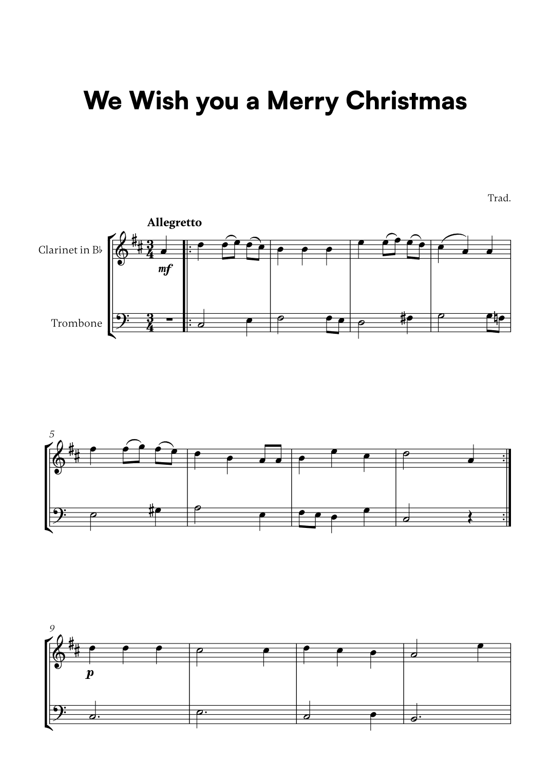 Trad. - We Wish you a Merry Christmas (for Clarinet and Trombone) (arr. Cadenza Editions)