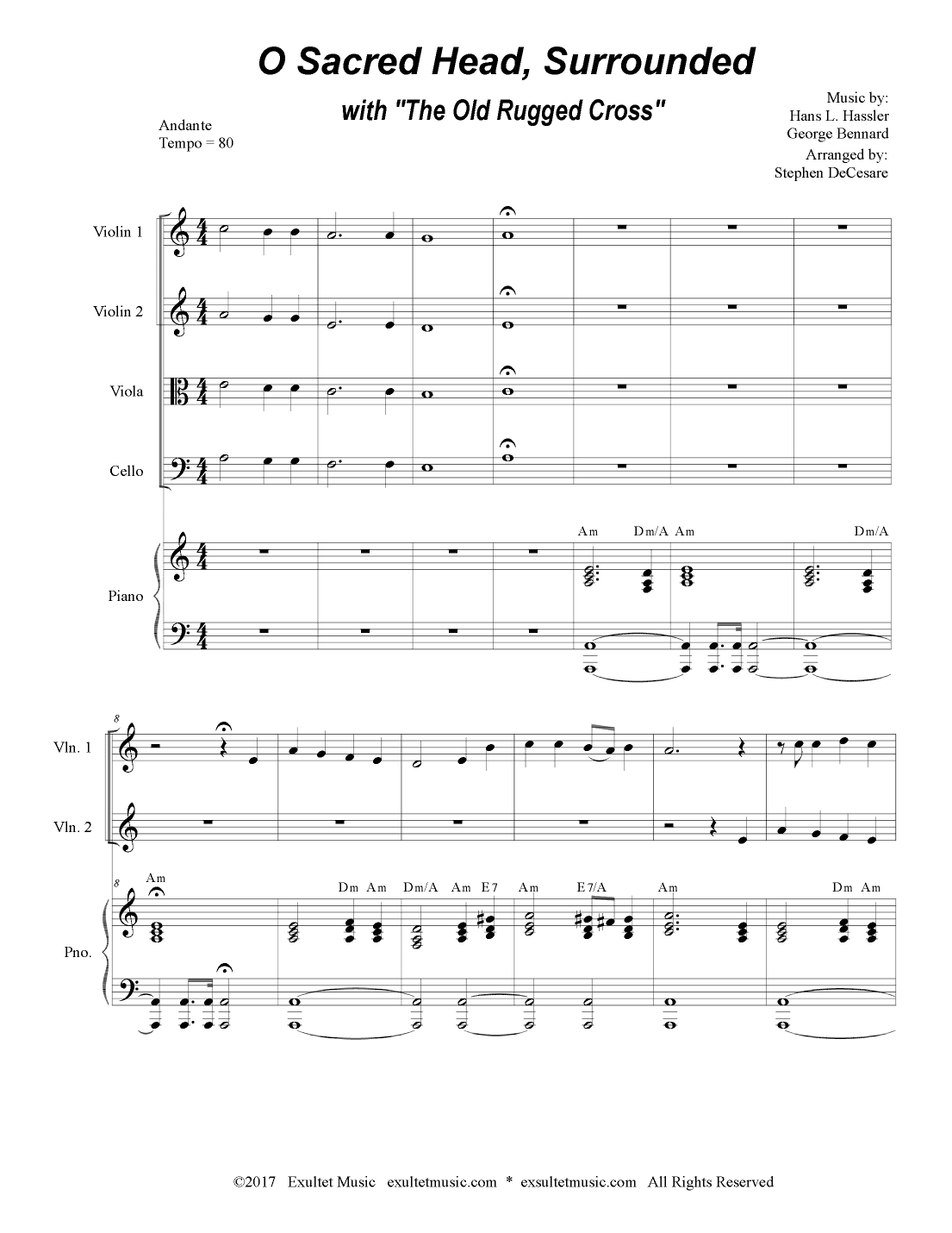 O Sacred Head, Surrounded (with "The Old Rugged Cross") (String Quartet and Piano) (arr. Stephen DeCesare)