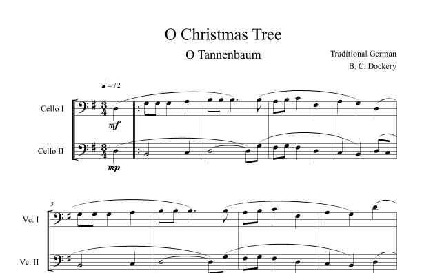 O Christmas Tree (O Tannenbaum) for Cello Duet (arr. B. C. Dockery)