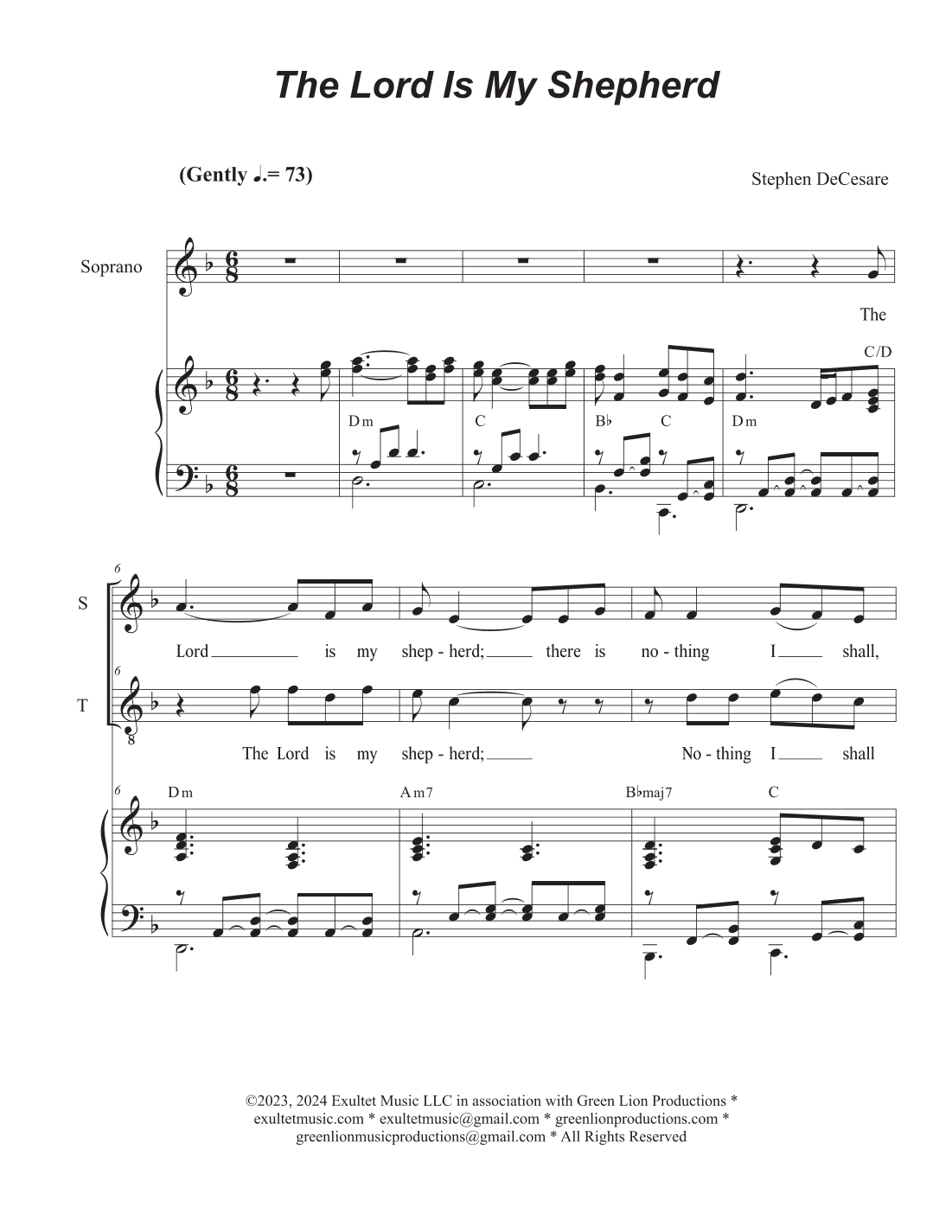 The Lord Is My Shepherd (2-part choir - (Soprano and Tenor)