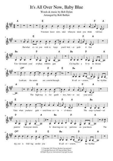 It's All Over Now, Baby Blue (arr. Rob Bullen)