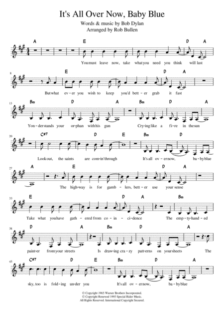 It's All Over Now, Baby Blue (arr. Rob Bullen)