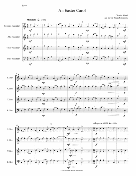 Easter Carol for recorder quartet (arr. David Warin Solomons)
