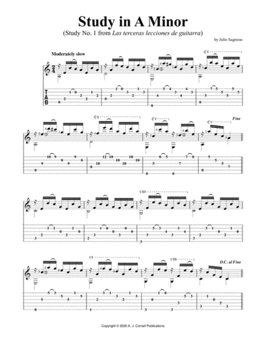 Study in A Minor (Study No. 1 from Las terceras lecciones de guitarra) (arr. A. J. Cornell Publications)