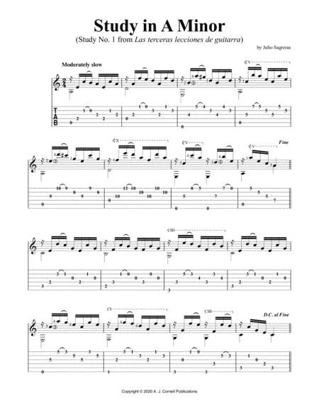 Study in A Minor (Study No. 1 from Las terceras lecciones de guitarra) (arr. A. J. Cornell Publications)
