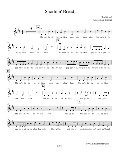 Shortnin' Bread (arr. Miriam Troxler)