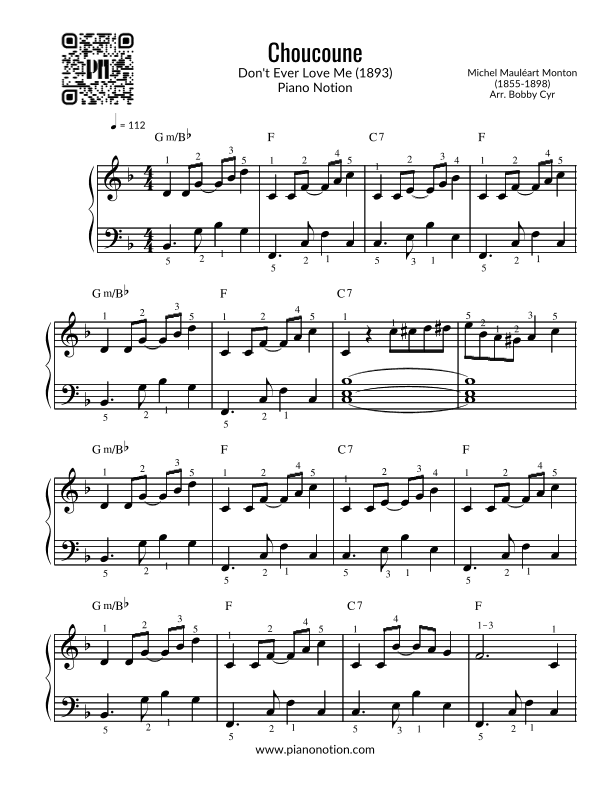 Choucoune - Don't Ever Love Me (Easy Piano) (arr. Bobby Cyr)