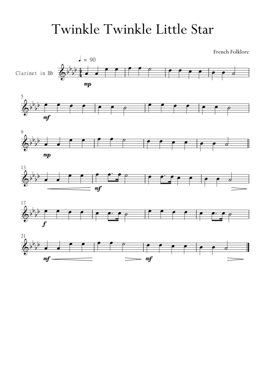 Twinkle Twinkle Little Star for Clarinet in Gb Major. Very Easy. (arr. Matheus Araújo)