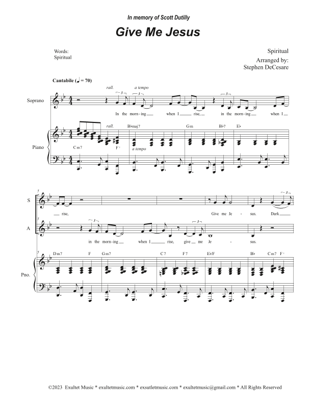 Give Me Jesus (2-part choir - (SA) (arr. Stephen DeCesare)