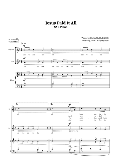 Jesus Paid It All - Soprano and Alto Duet (Piano Accompaniment) (arr. Valdir Maia)