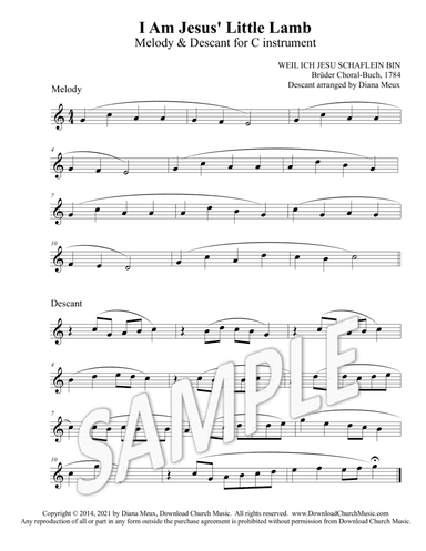 I am Jesus' Little Lamb - Melody and Descant for C instrument (arr. Diana Meux)