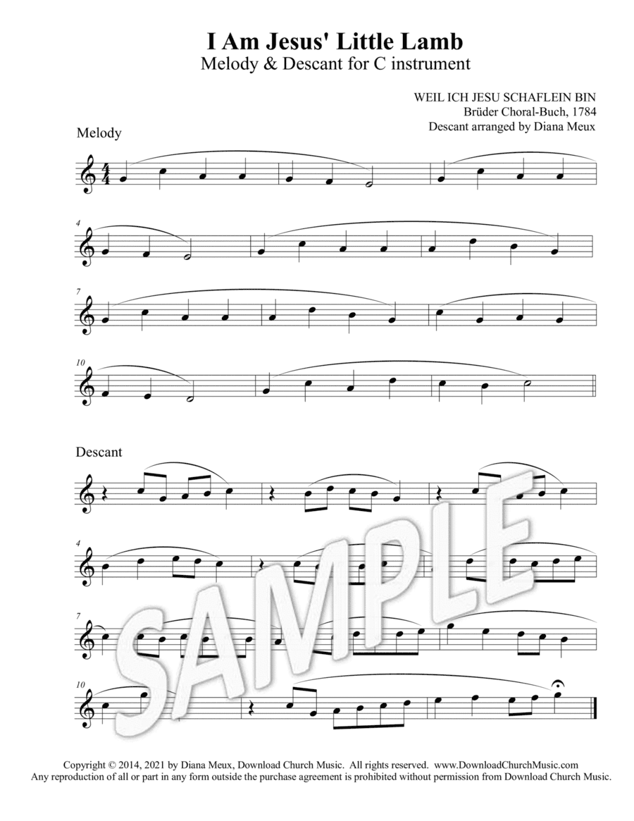 I am Jesus' Little Lamb - Melody and Descant for C instrument (arr. Diana Meux)