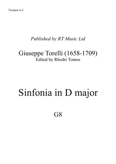 Torelli G8 Sinfonia in D major. Trumpet solo sheet music. (arr. Rhodri Tomos)