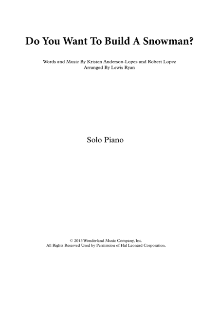 Do You Want To Build A Snowman? (arr. Lewis Ryan)