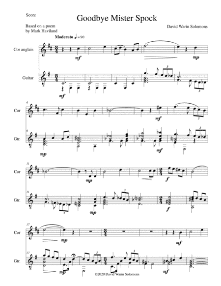 Goodbye Mister Spock for cor anglais and guitar