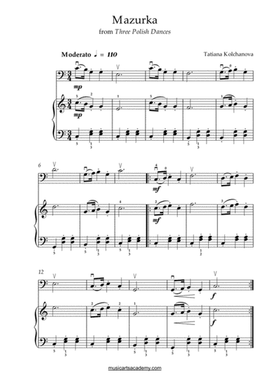 Mazurka, Cello & Piano Duet, intermediate level, composed by Tatiana Kolchanova