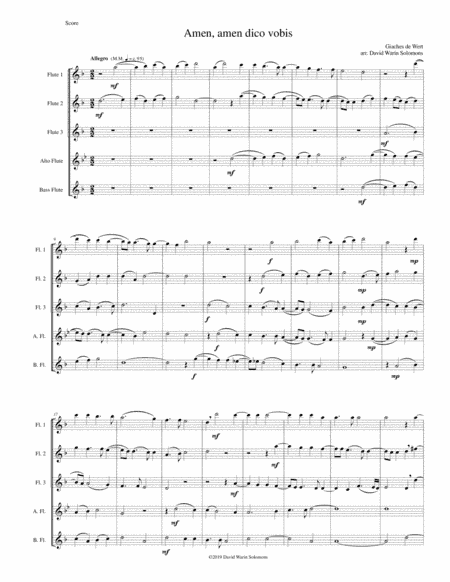 Amen Amen dico vobis (Truly truly I say to you) for flute quintet (arr. David Warin Solomons)