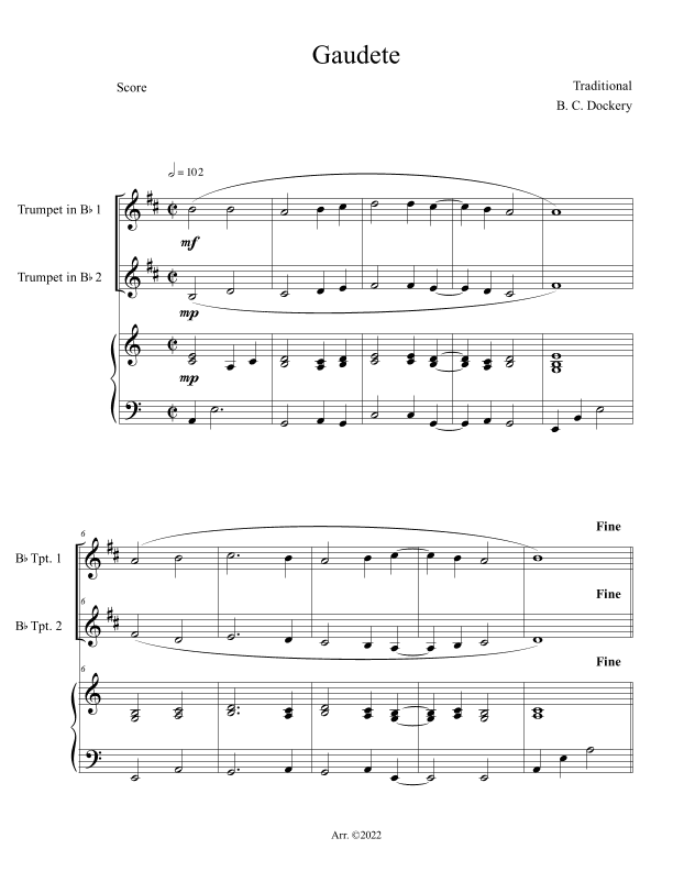 Gaudete (Trumpet Duet with Piano Accompaniment) (arr. B. C. Dockery)